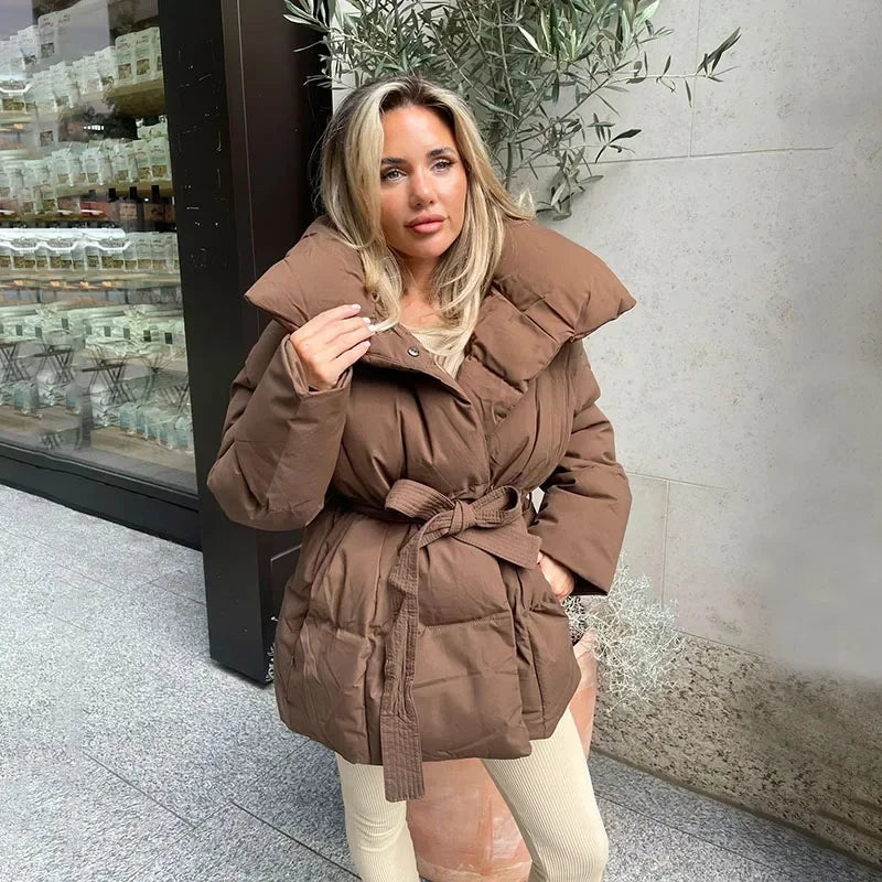 Viral winterjas dames | Gewatteerde parka met ceintuur en moderne kraag