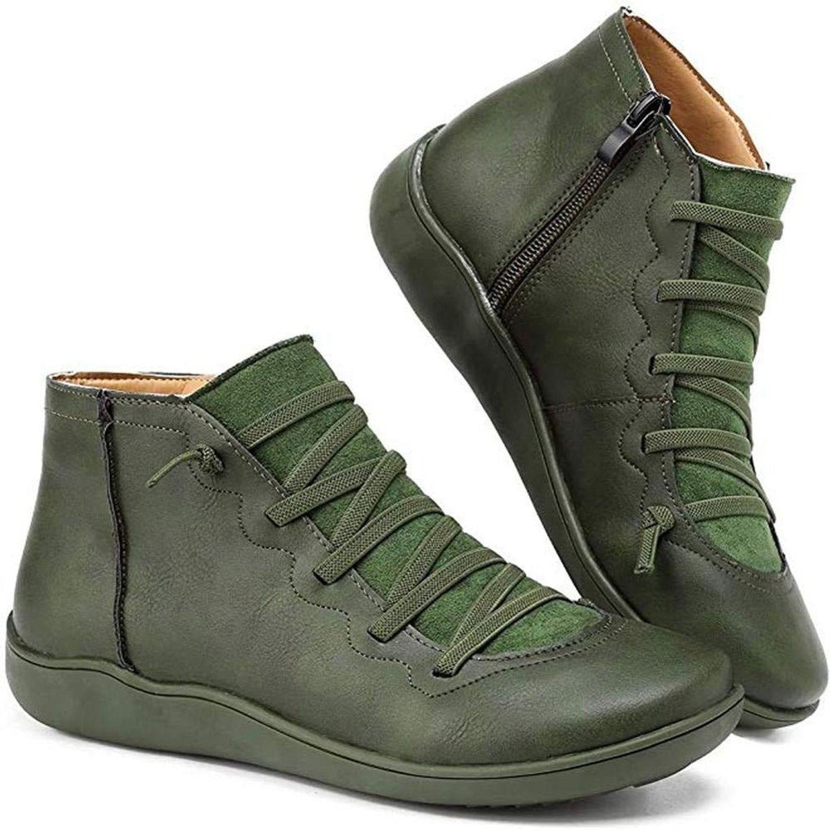 Women's Flat Lace-Up Side-Zip Faux Leather Ankle Boots