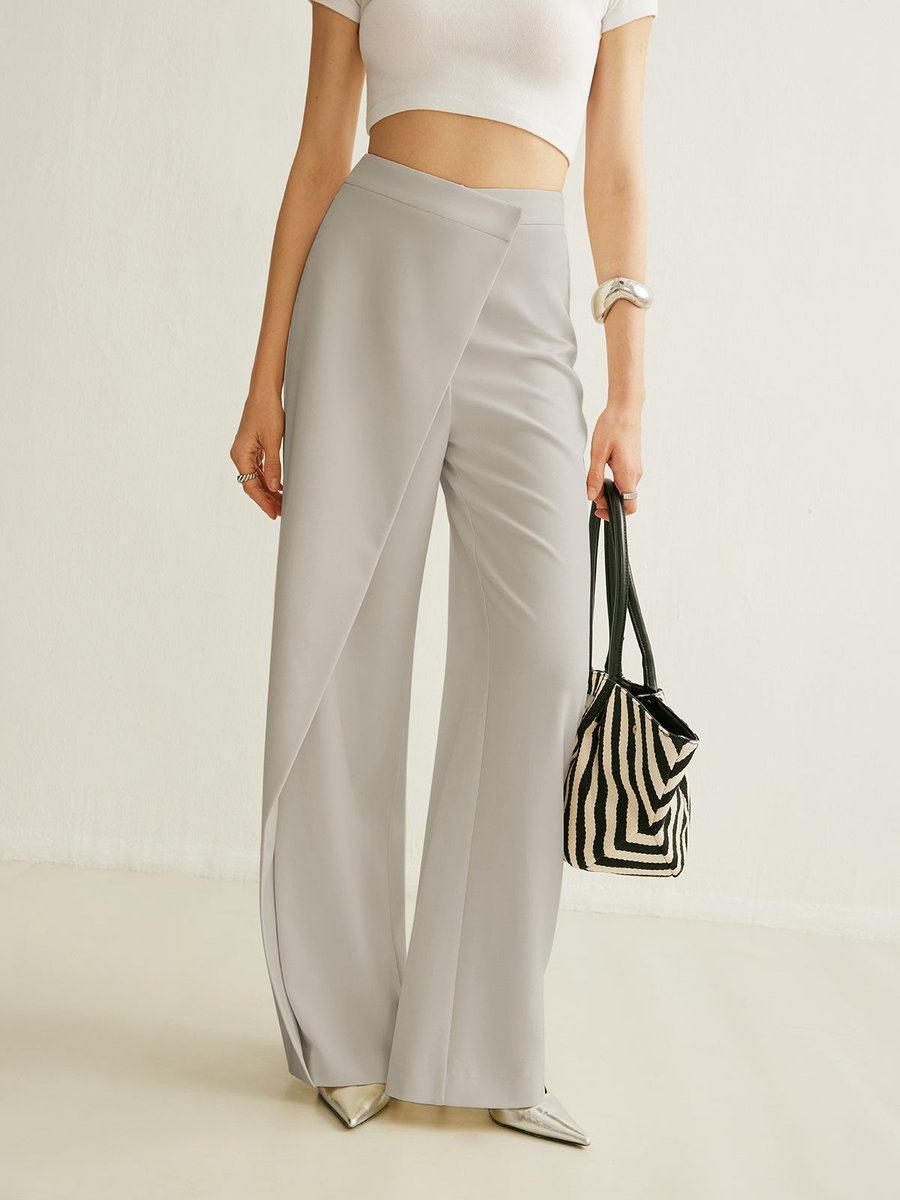 Dames High-Waisted Broek – Asymmetrisch, Brede Pijpen, Geschikt voor Casual en Werk