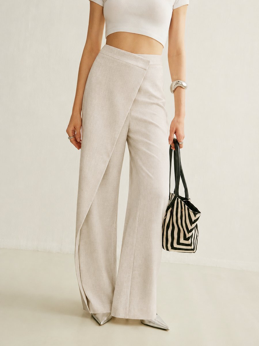 Dames High-Waisted Broek – Asymmetrisch, Brede Pijpen, Geschikt voor Casual en Werk