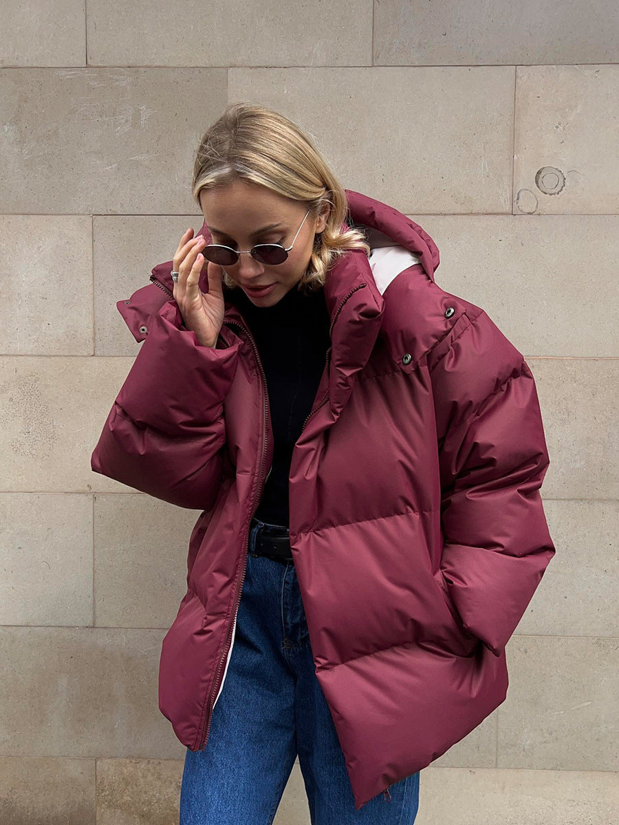 Dames Puffer Jas met Capuchon - Gewatteerde Winterjas met Doorlopende Rits