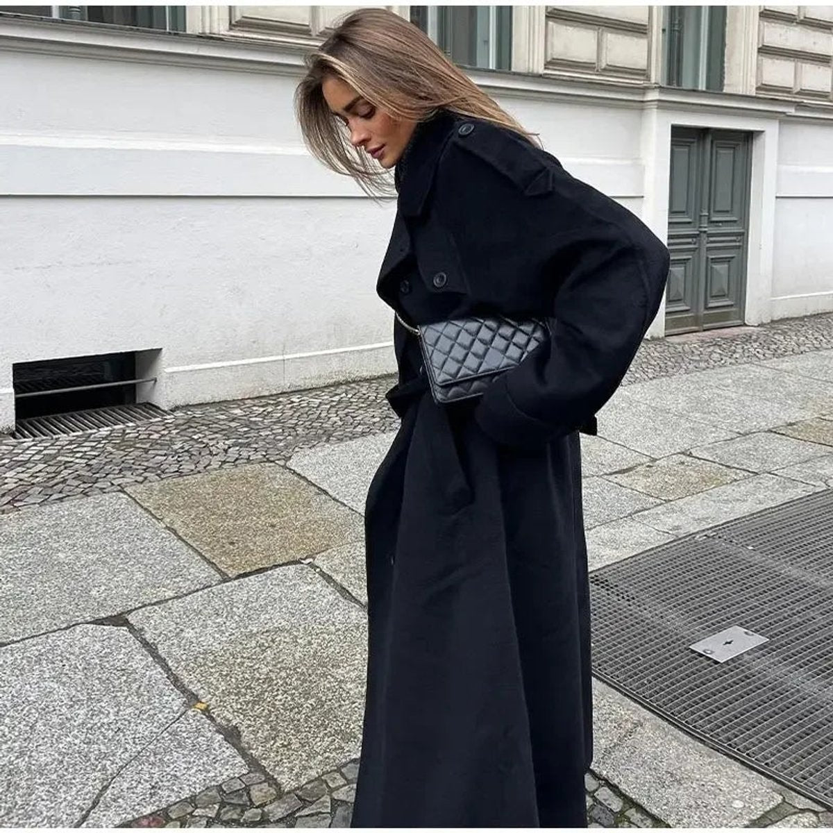 Women's Winter Coat Double-Breasted Belted Long Trench Coat