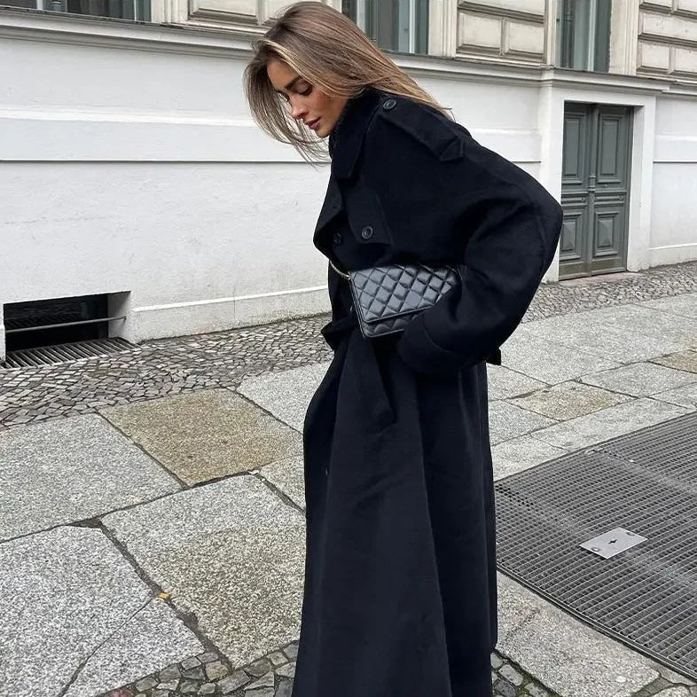 Dames Wollen Trenchcoat met Reverskraag – Dubbelrijs met Ceintuur