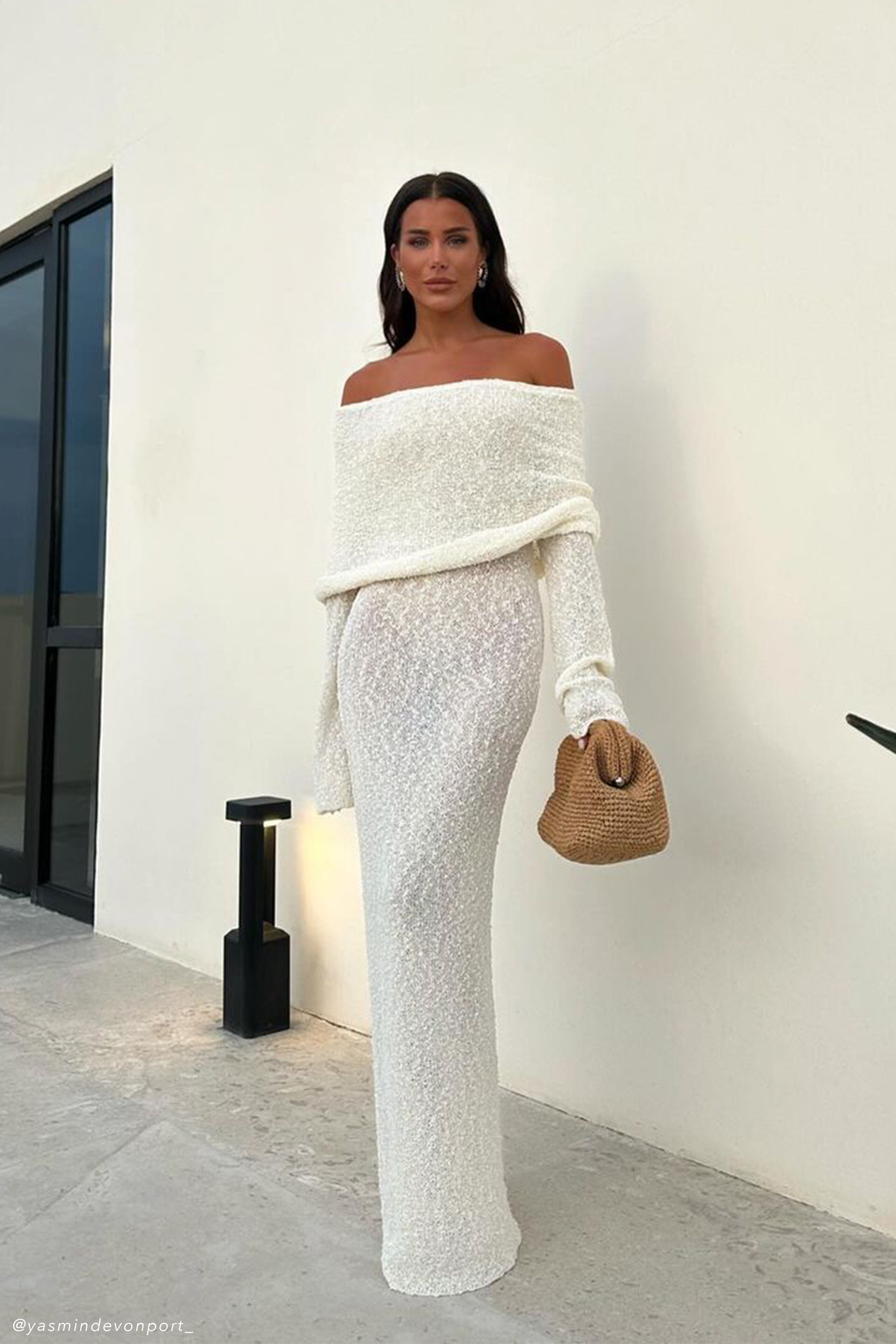 Valentina | Off Shoulder Boucle Maxi Jurk