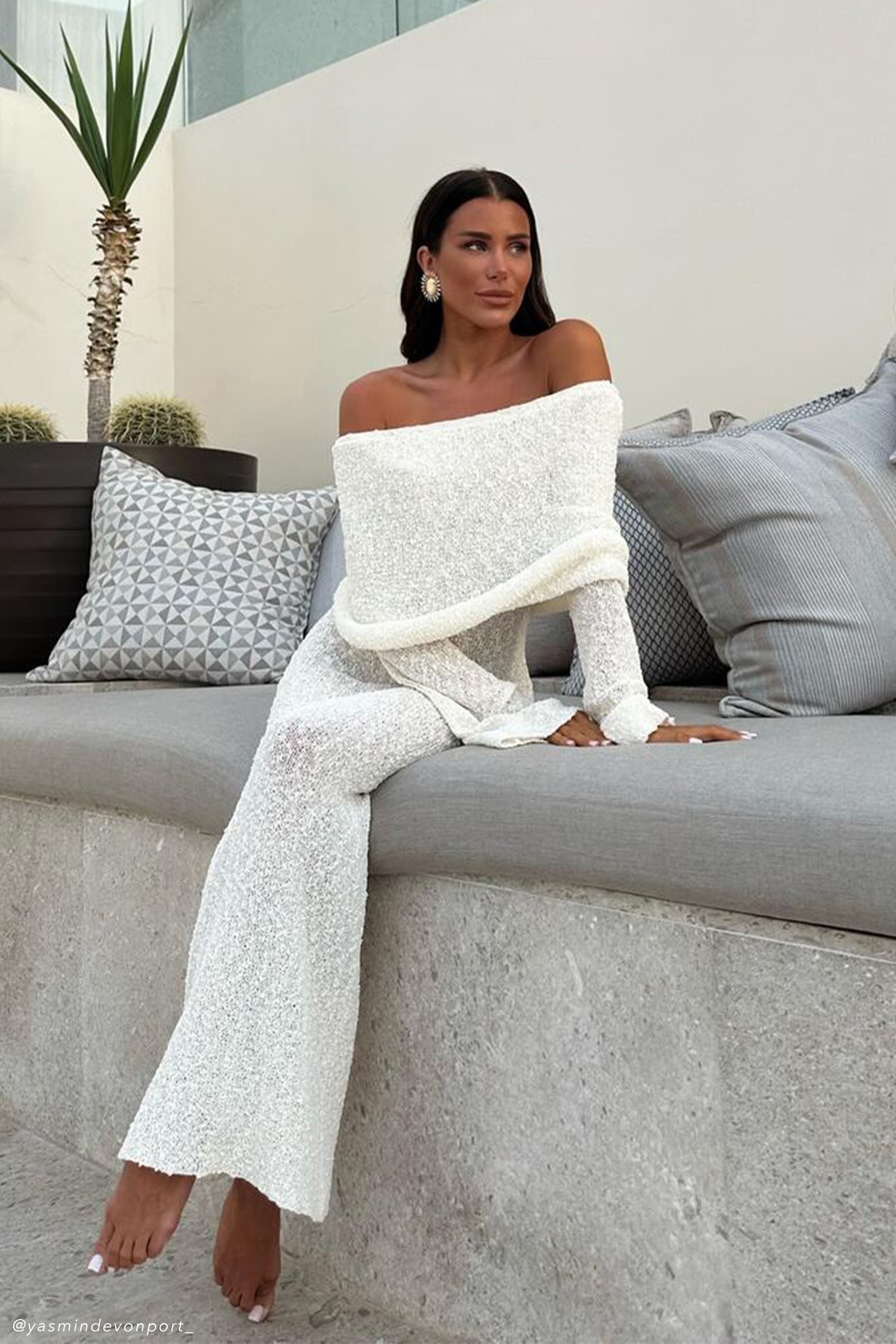 Valentina | Off Shoulder Boucle Maxi Jurk