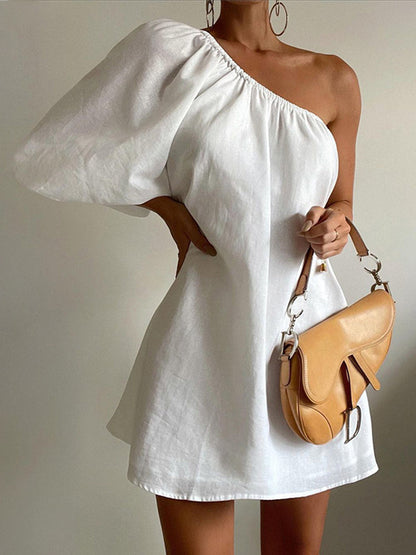 Zanna - Katoen Linnen One Sleeve Korte Jurk