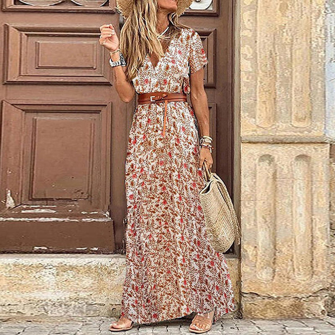 Zaria Boho Maxi Jurk | Damesjurk met V-hals en verstelbare taille in luchtige bohemian stijl