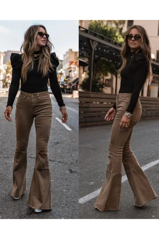 Zariam - Casual Grijze Hoge Taille Uitlopende Broek Met Verstelbare Tailleband Voor Vrouwen