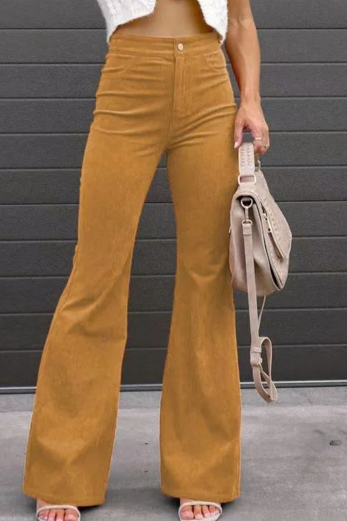 Zariam - Casual Grijze Hoge Taille Uitlopende Broek Met Verstelbare Tailleband Voor Vrouwen