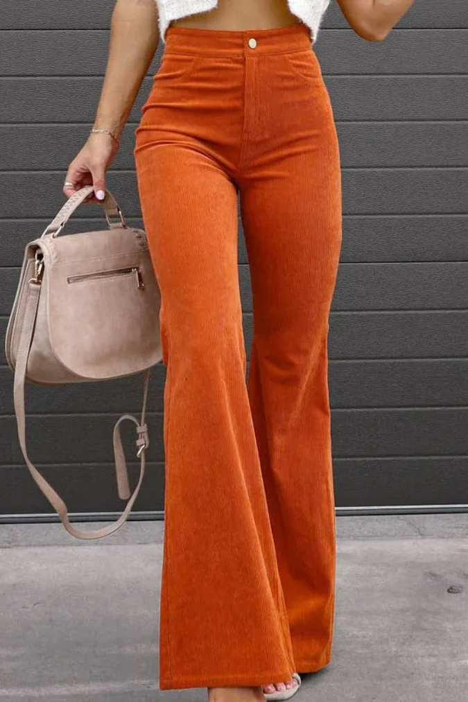 Zariam - Casual Grijze Hoge Taille Uitlopende Broek Met Verstelbare Tailleband Voor Vrouwen