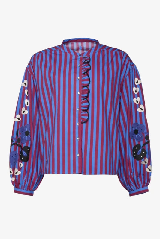 Stephanie - Gestreepte Blouse Met Borduursels