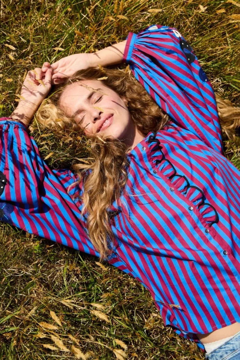 Stephanie - Gestreepte Blouse Met Borduursels