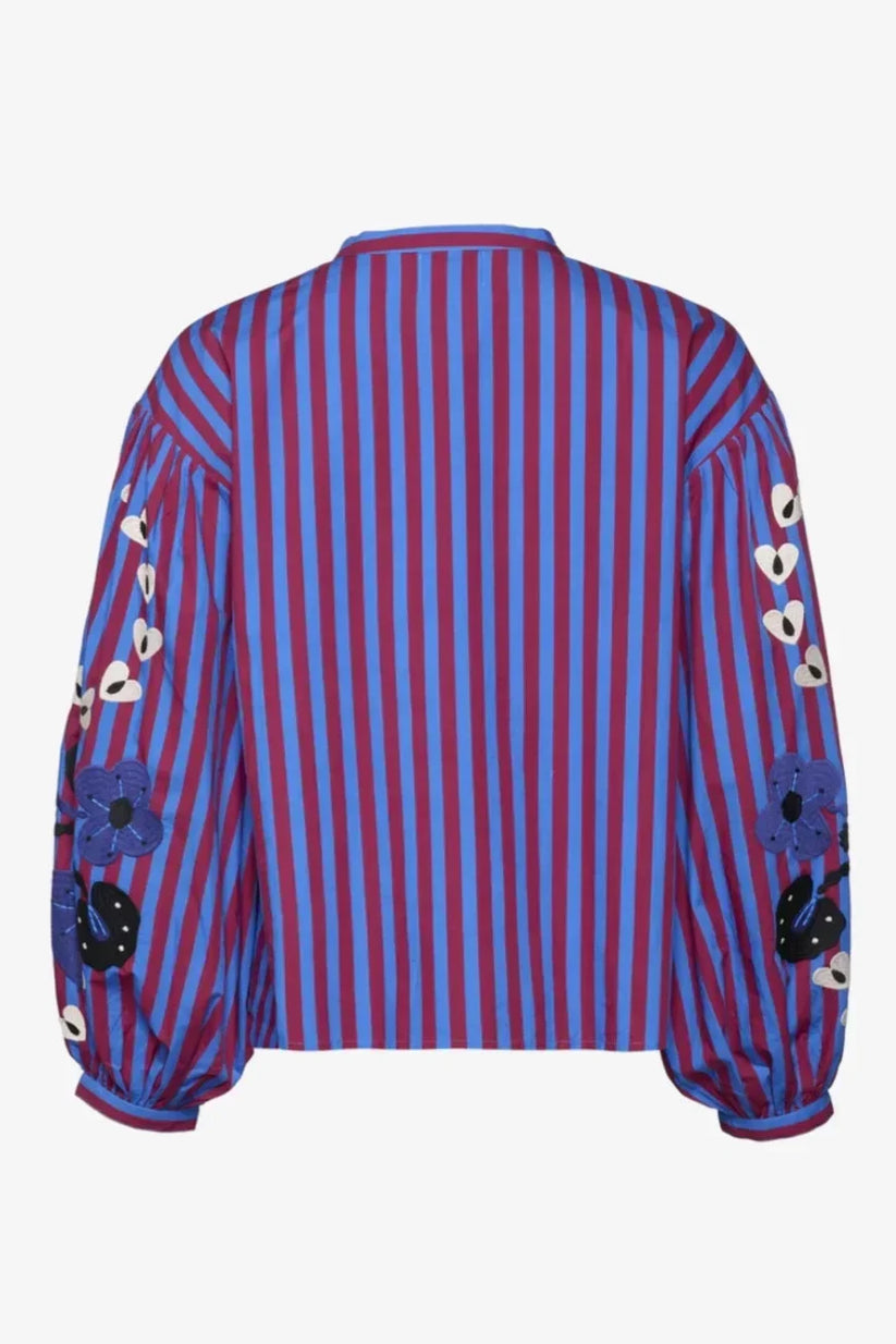 Stephanie - Gestreepte Blouse Met Borduursels