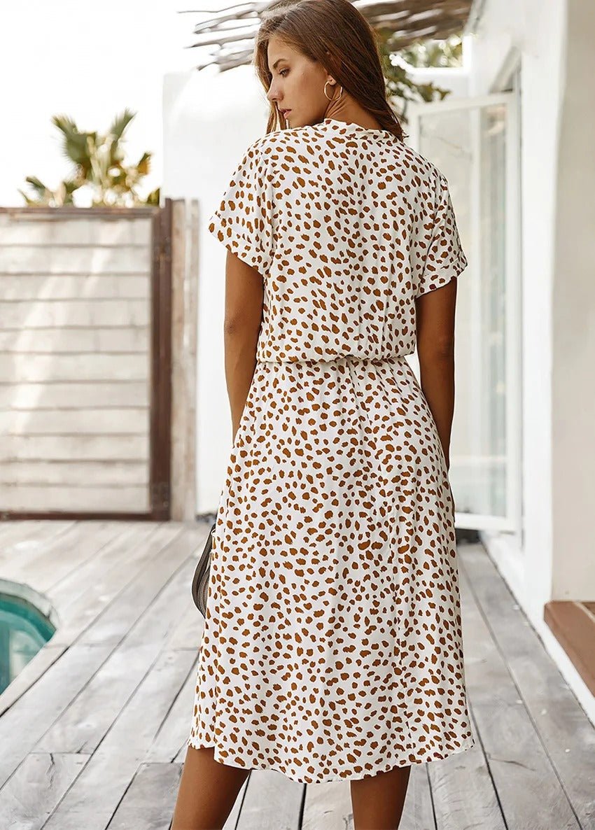 Jelle | Dames Midi Jurk – Luchtig Materiaal, Korte Mouwen, Trendy Zomerprint, Comfortabele Pasvorm